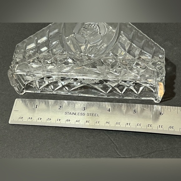 Vintage Crystal Triangle Napkin Holder Rose & Waffle Pattern Crimped Edge Design - Picture 2 of 12